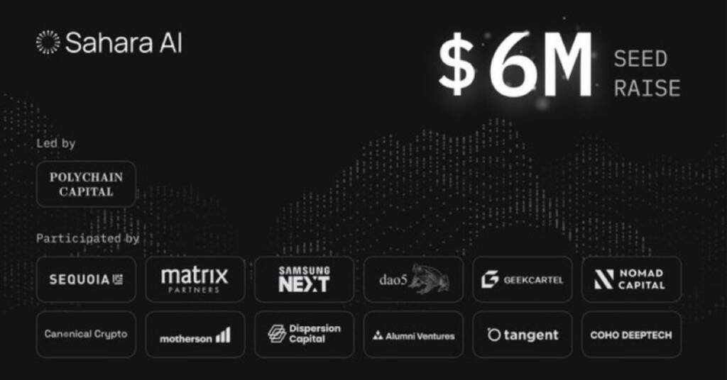 Sahara AI investors companies including Polychain Capital, Sequoia, Matrix Partners, and Samsung.