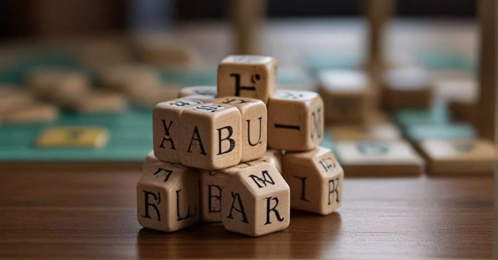 Wooden dice with ”AI” lettering stacked on a table.