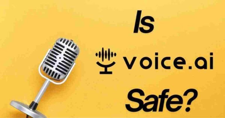 An image with a yellow background and a mike showing the text “Is Voice.AI safe?