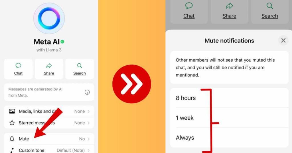 A screenshot of how to get rid of Meta AI on WhatsApp