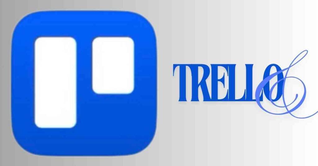 Trello logo on a gradient background, featuring the blue Trello icon and text.