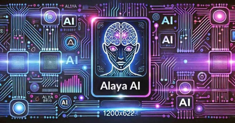 AI interface with futuristic circuit board design, highlighting ‘Alaya AI’ logo and brain-like structure.