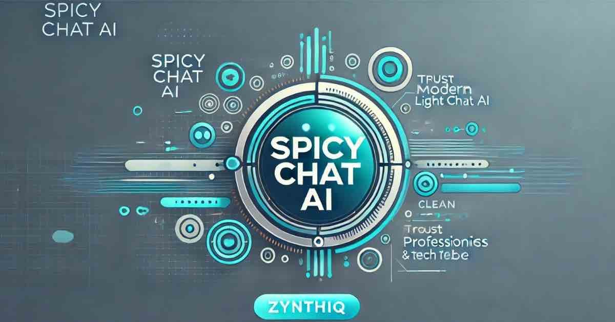 Futuristic ‘Spicy Chat AI’ design with circuit patterns, Zynthiq logo, and trust-related technology themes.