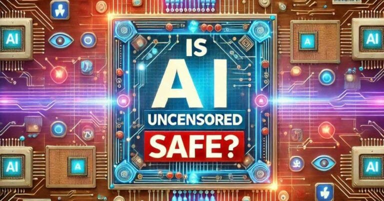 Futuristic featured image with ‘Is AI Uncensored Safe?’ in bold over a high-tech AI-themed background.